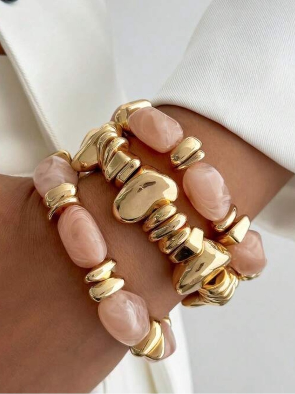 Gold & Pink Beaded Heart Bracelet Set